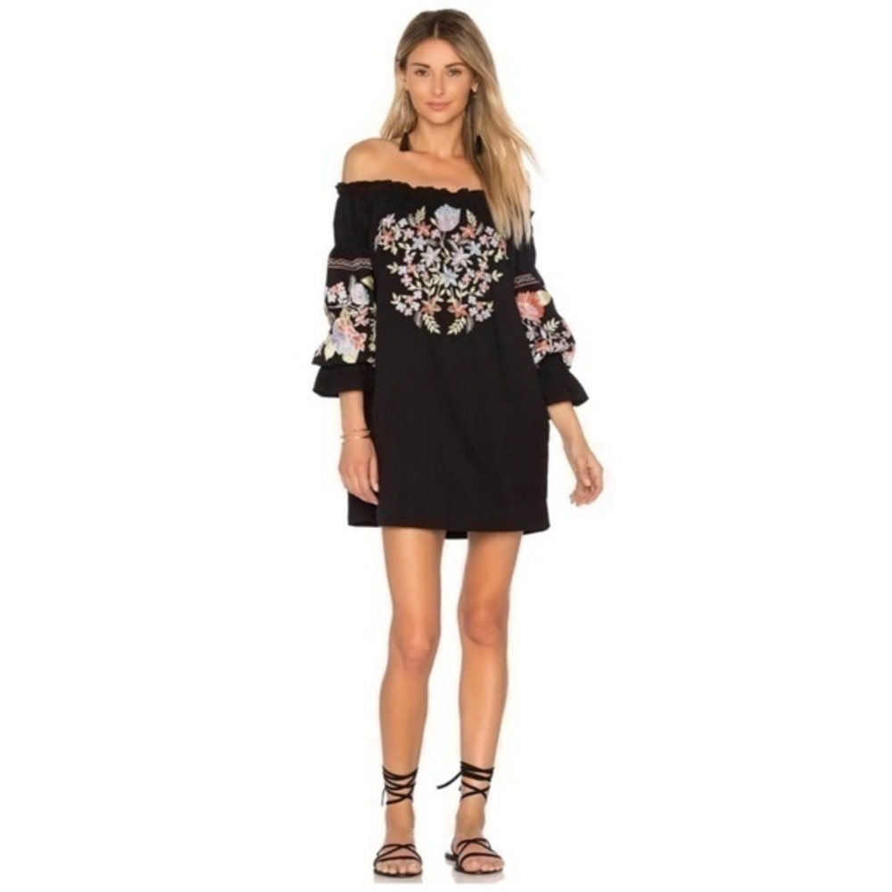 Free People | Fleur Du Jour Embroidered Off the Shoulder Mini Dress Size small.